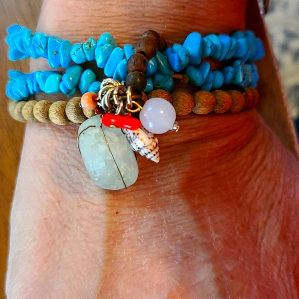 Triple Strand beaded bracelet,  stretch band